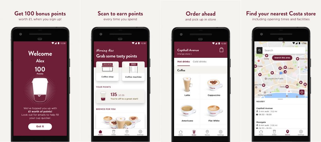 Costa coffee app ui